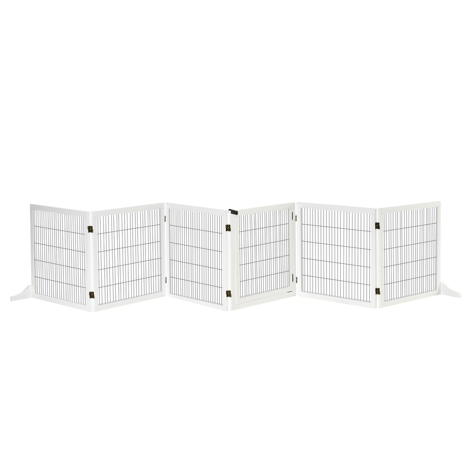 image 1 of PawHut Freestanding Pet Dog Gate 6 Panel Foldable Wooden Playpen