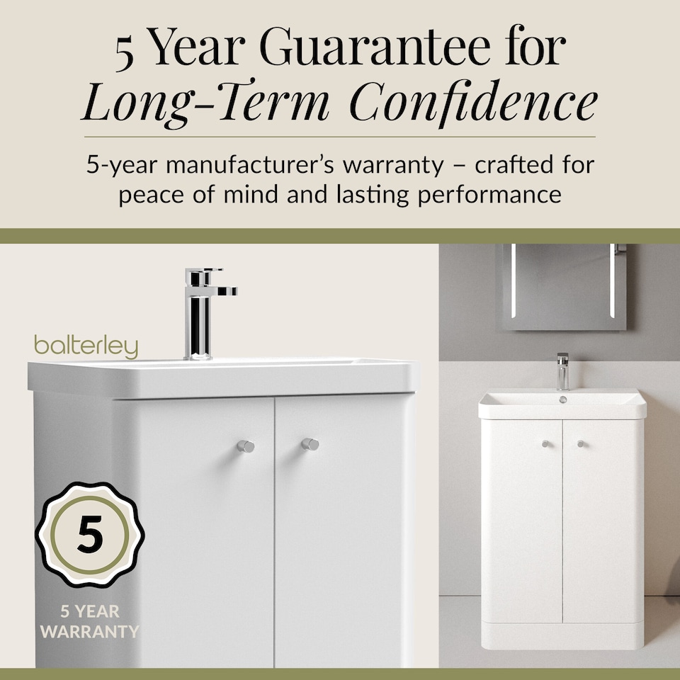 image 1 of Modern Bathroom Floor Standing 2 Door Vanity Unit Basin, White, 605mm | White | Gloss White | 355 x 605 x 864mm