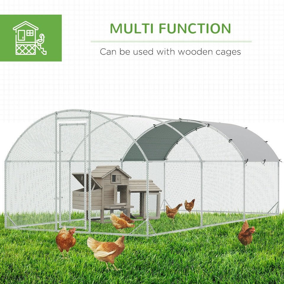image 1 of PawHut Walk-In Chicken Run Galvanised Chicken Coop w/ Cover 5.7 x 2.8 x 2m