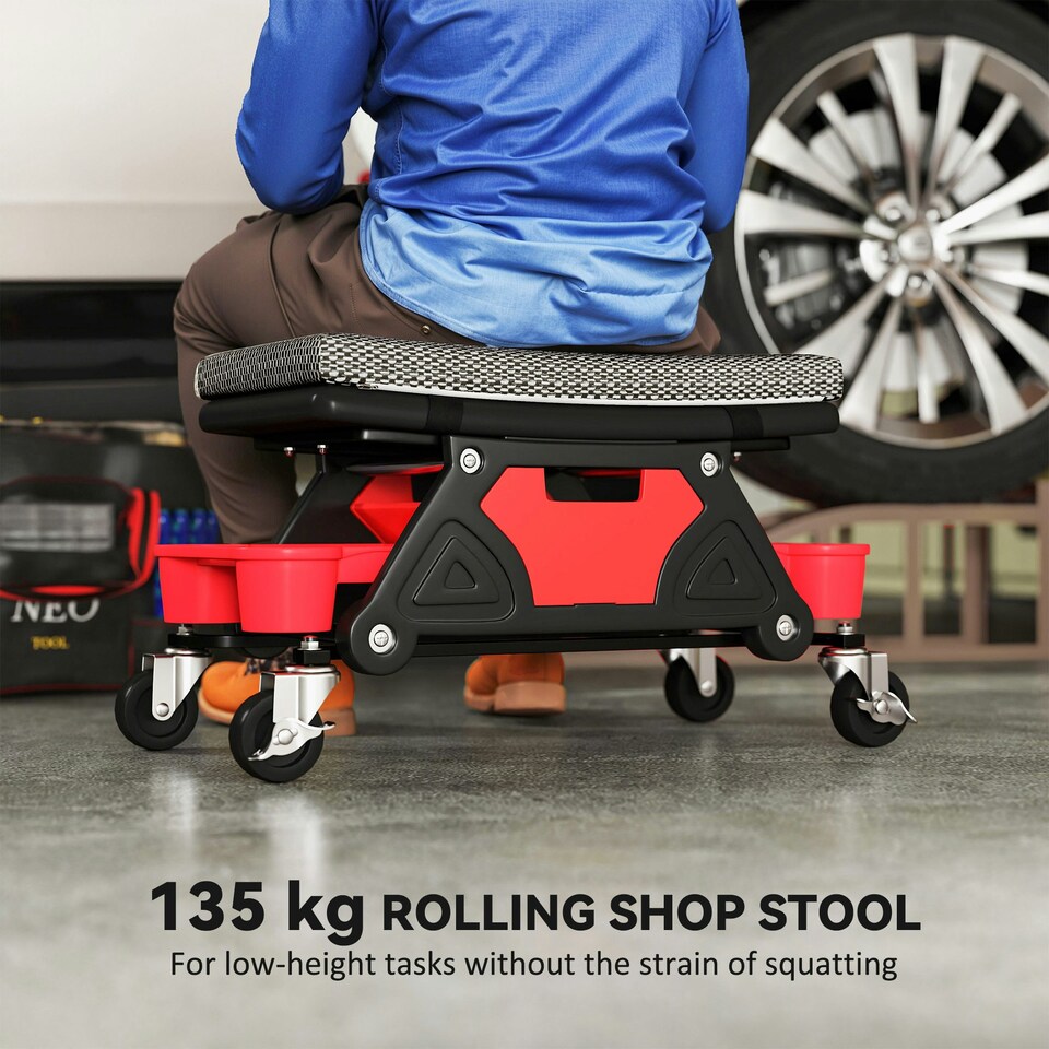 image 1 of HOMCOM Rolling Mechanic Stool, 135kg Capacity Workshop Stool, Black Black