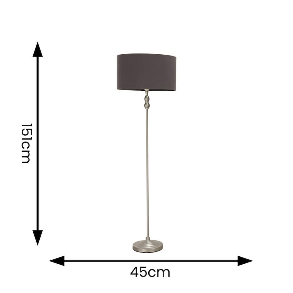 image 1 of ValueLights Maggie Chrome Candlestick Floor Lamp Charcoal Shade | Grey