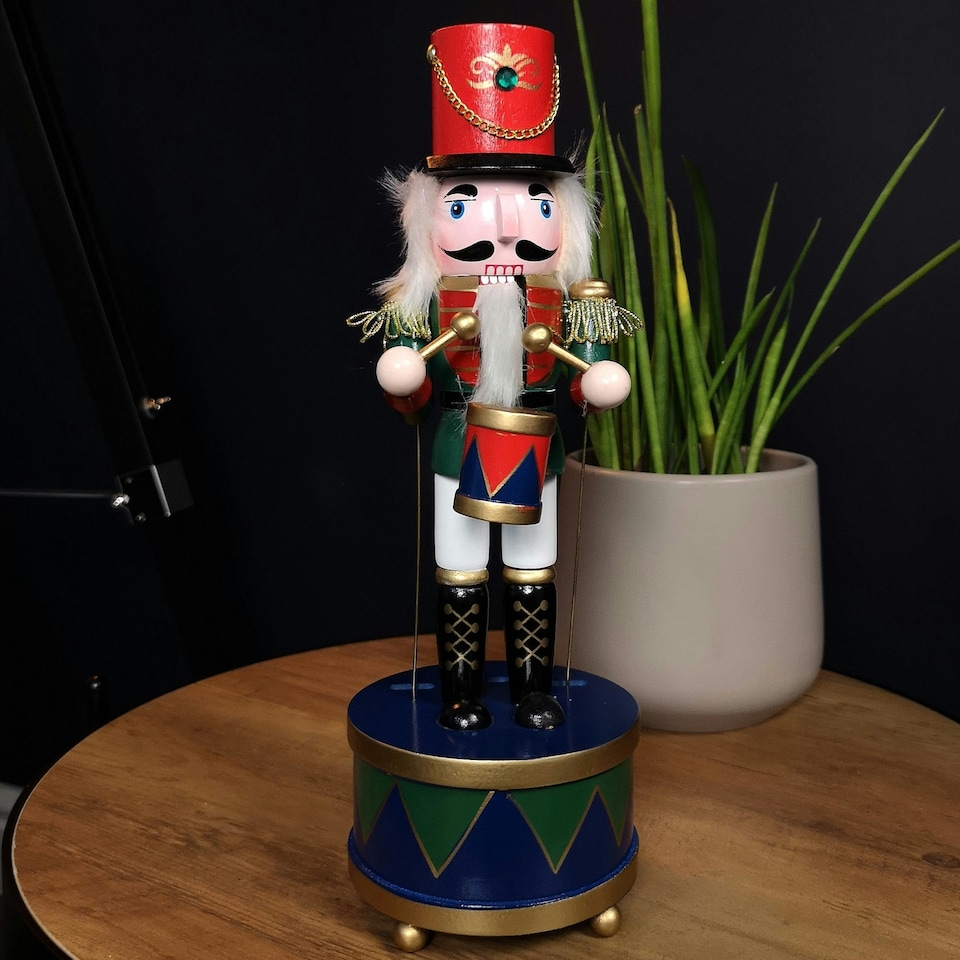 image 1 of 30cm Musical Christmas Drummer Wooden Nutcracker Decoration
