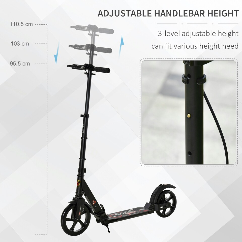image 1 of HOMCOM Teens Adult Kick Scooter Fold Adjust 14+ w/ Rear Dual Brake System Black