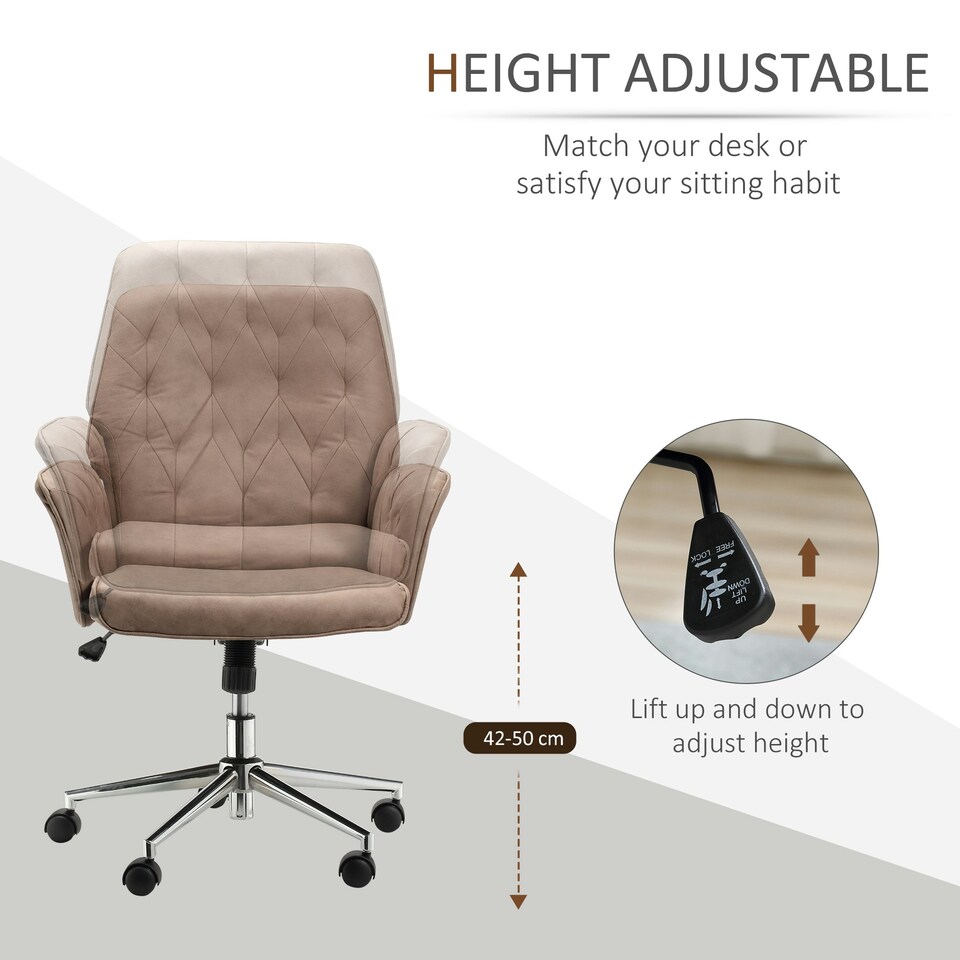 image 1 of Vinsetto Computer Chair w/ Armrest Modern Style Tufted Home Dining Room Brown