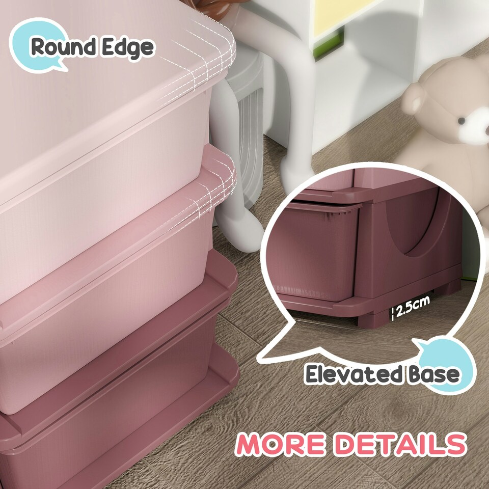 image 1 of HOMCOM Kids Storage Units with Drawers 3 Tier Chest Dresser Tower Pink | 113 x 37 x 56.5 cm