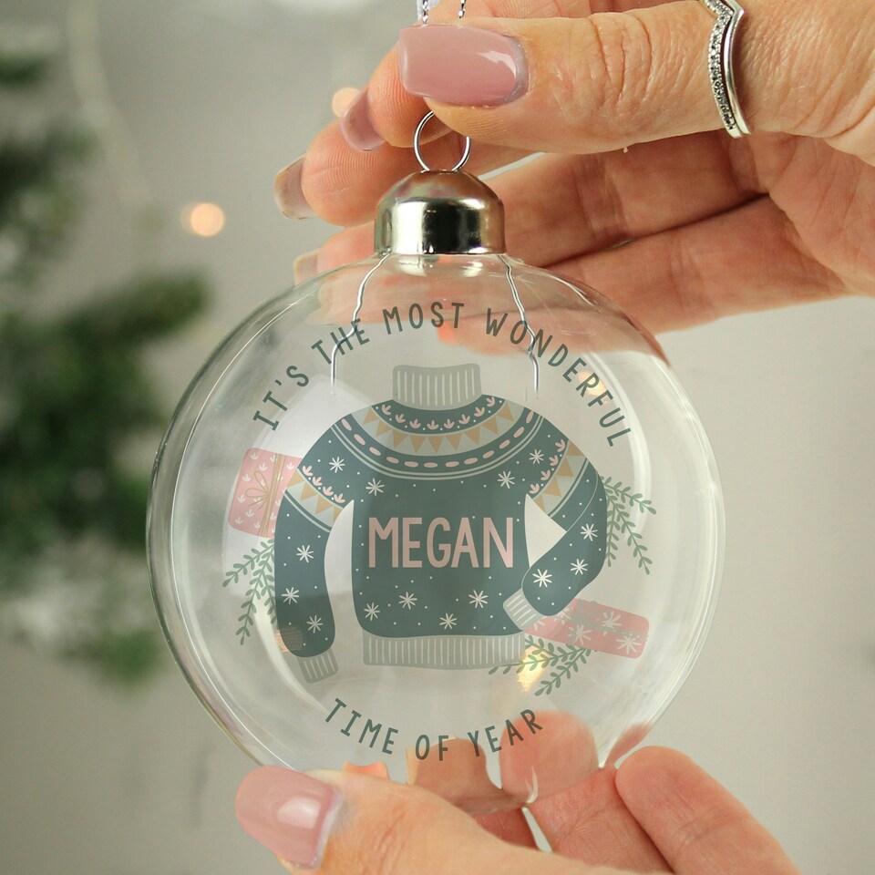 image 1 of Personalised Cosy Christmas Glass Bauble