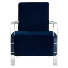 Interiors by Premier Contemporary Blue Velvet Chair, Minimalist Acrylic Leg Accent Chair for Living Room, Modern Velvet Armchair Blue