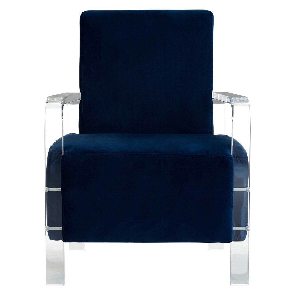Interiors by Premier Contemporary Blue Velvet Chair, Minimalist Acrylic Leg Accent Chair for Living Room, Modern Velvet Armchair Blue