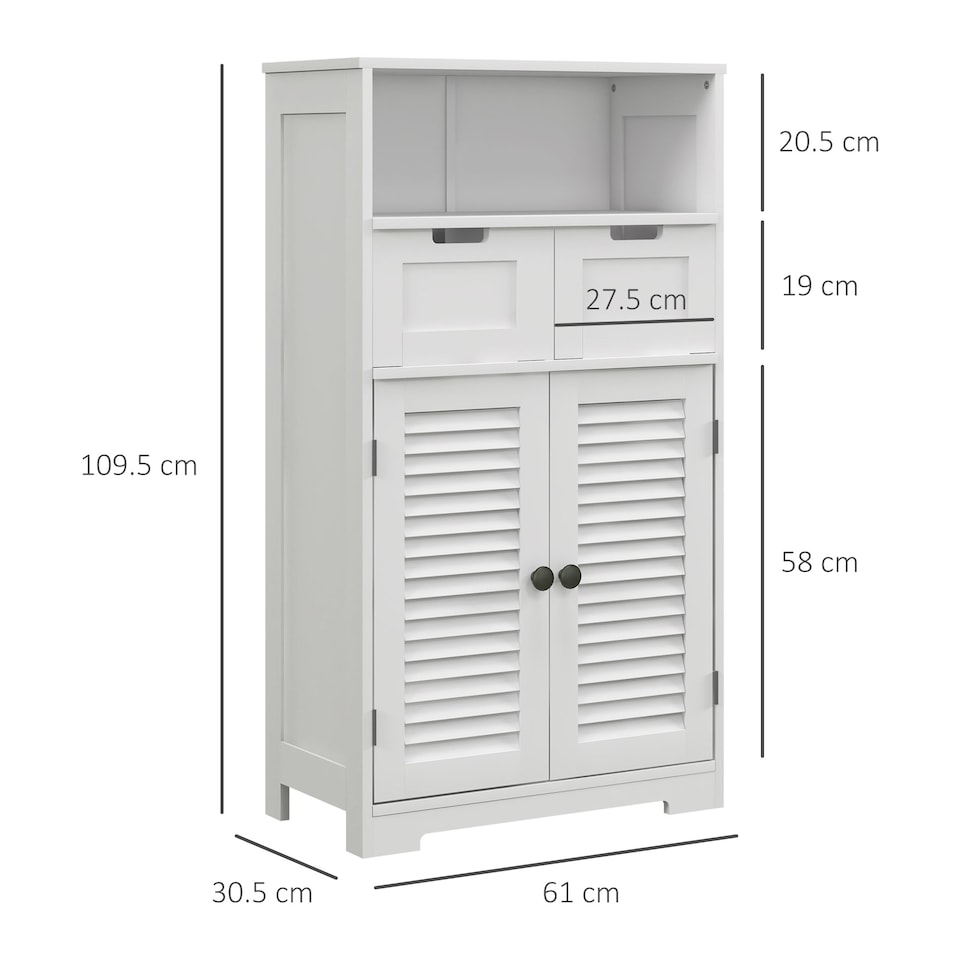 image 1 of kleankin Bathroom Cabinet with Drawers, Bathroom Storage Cabinet with Louvred Doors, Open Compartment and Adjustable Shelf for Washroom, White