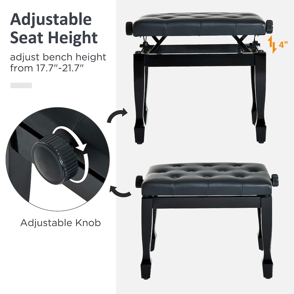image 1 of HOMCOM Faux Leather Piano Stool Height Adjustable Seat Keyboard Bench Black
