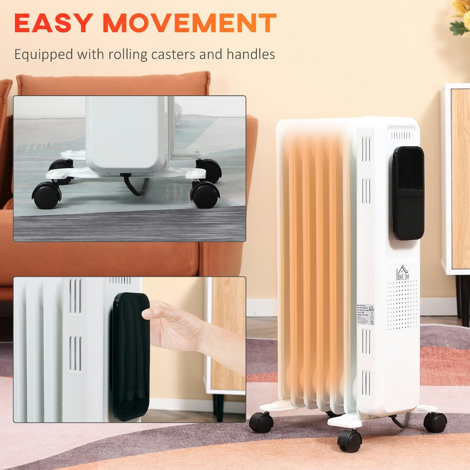 image 1 of HOMCOM 1500W Oil Filled Radiator Heater w/ 3 Heat Settings Remote Control White