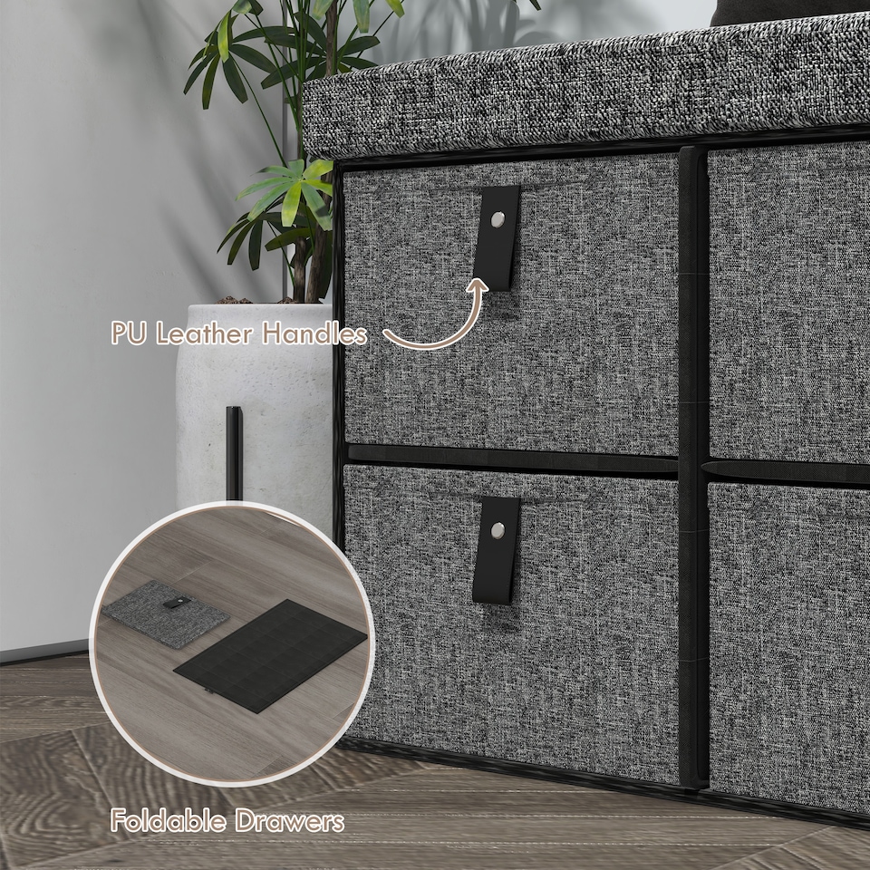 image 1 of HOMCOM Shoe Bench with Seat, Shoe Storage Bench with Cushion and 6 Fabric Drawers for Entryway, Hallway, Living Room, Bedroom, Dark Grey | Grey | Dark Grey