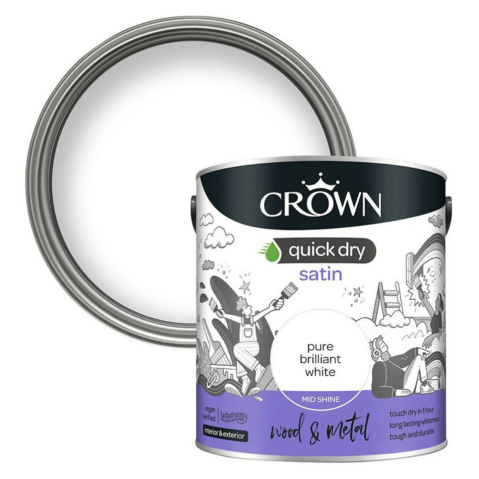 image 1 of Crown Quick Dry Satin Paint - Brilliant White 2.5L N/A