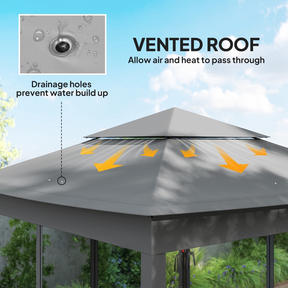 image 1 of Outsunny 3 x 3m Pop Up Gazebo, Doubleroof Garden Tent with Netting and Carry Bag, Party Event Shelter for Outdoor Patio, Dark Grey