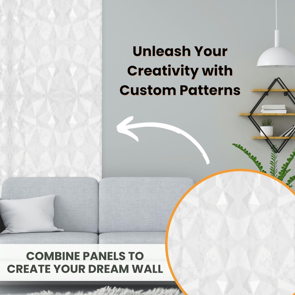 image 1 of NOVECRAFTO Geometric Diamond 3D Wall Panels – 6 Sheets Covering 1.5 sqm (16.15 sqft) – Matte PVC Cladding Panels 50x50cm Diamond Design | Black