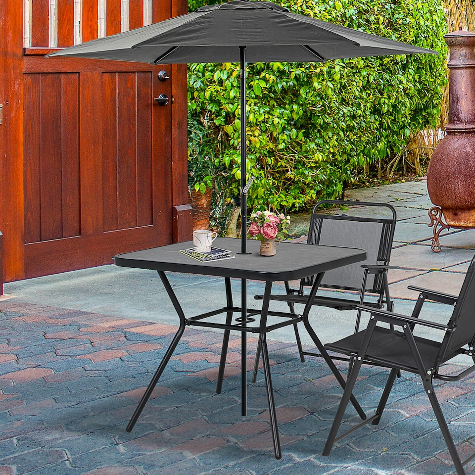 image 1 of Outsunny Faux-marbled Patio Table with Umbrella Hole Steel Frame for Balcony