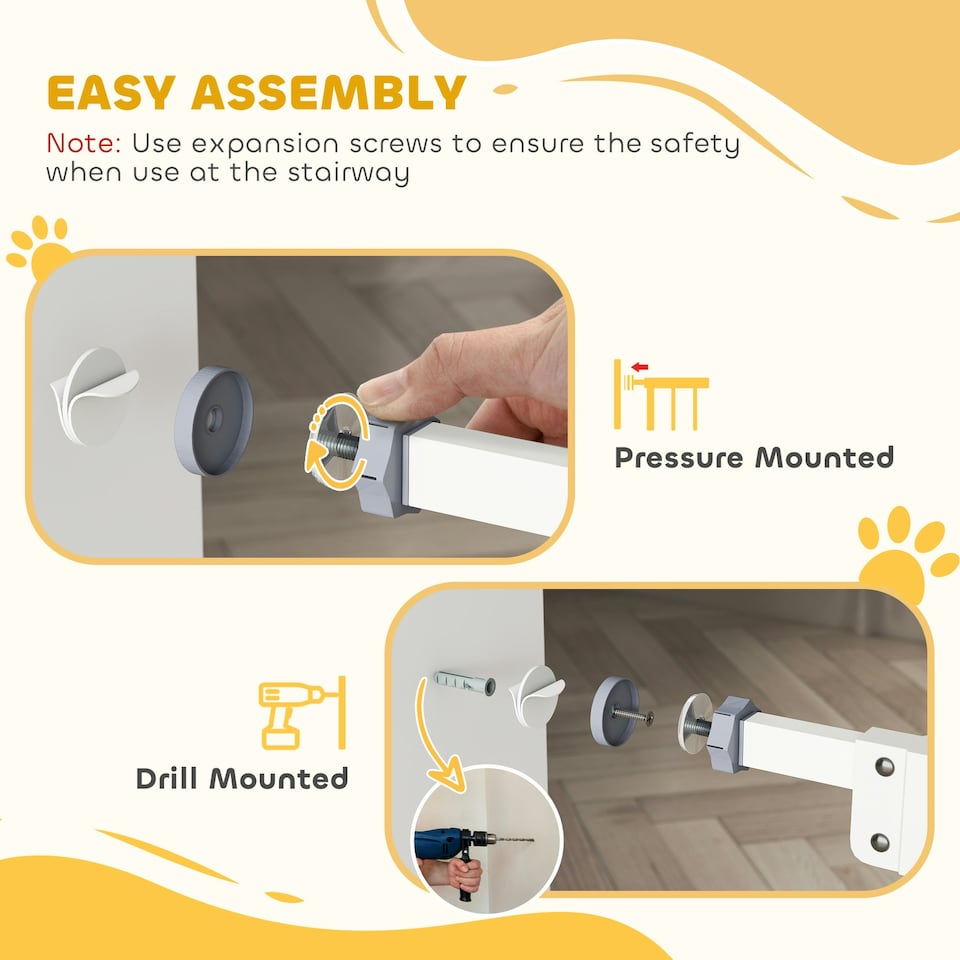 image 1 of PawHut Adjustable Safety Gate w/ 2 Extensions and Four Adjustable Screws, White