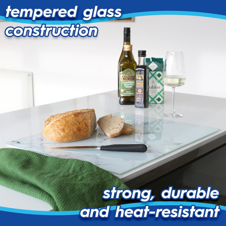 image 1 of Harbour Housewares Rectangle Glass Chopping Board - 40 x 30cm - Marble | White | Marble