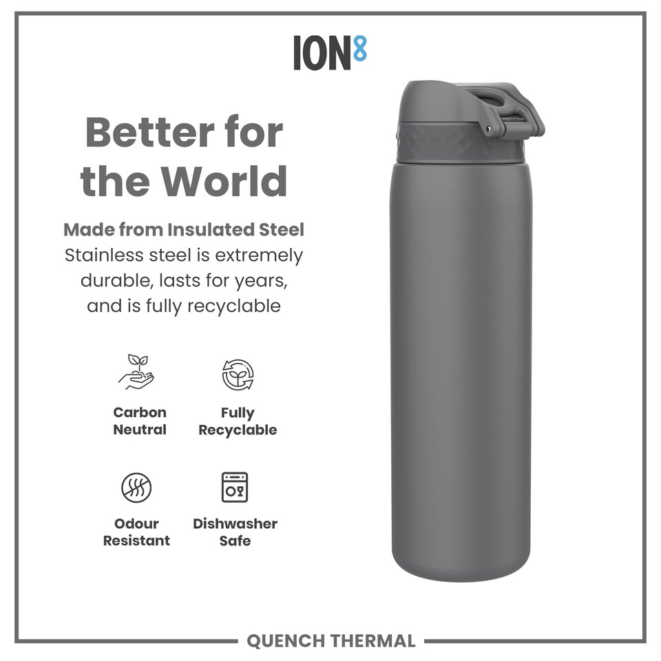 image 1 of Leak Proof 1 Litre Water Bottle, Vacuum Insulated, 920ml (30oz) | Grey | Grey | One Size
