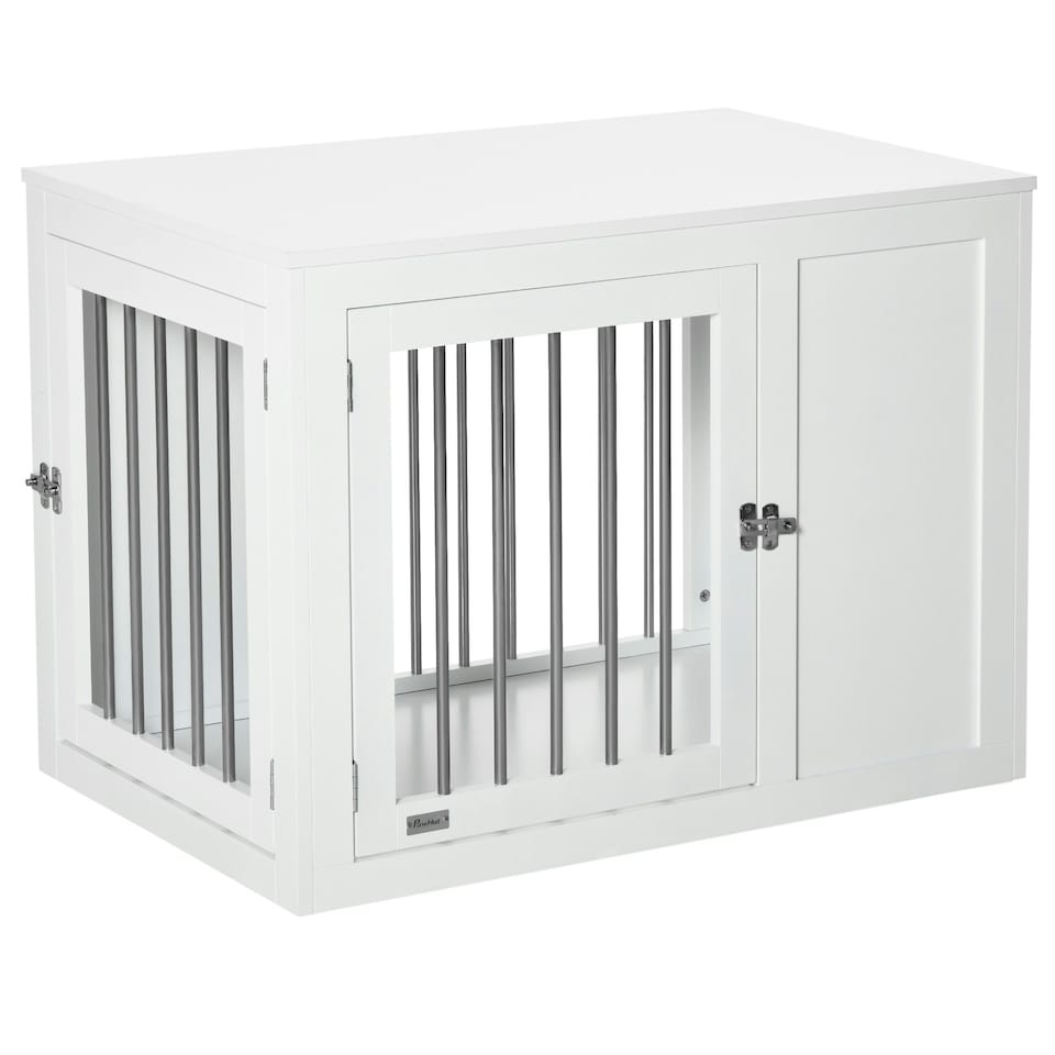 image 1 of PawHut Furniture-Style Dog Crate End Table w/ 2 Doors, for Medium Dogs