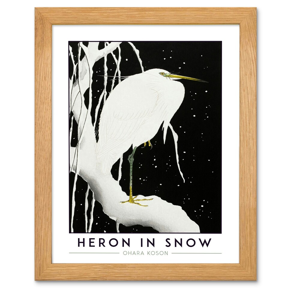 image 1 of Ohara Koson Heron In Snow Art Wood Framed Wall Art Print