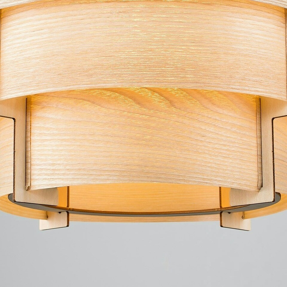 image 1 of ValueLights Persia Brown Modern Wood Veneer Stepped Drum Ceiling Pendant Light Shades