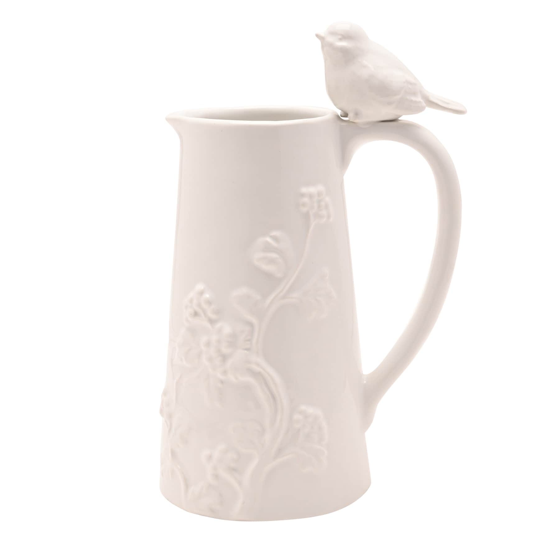 Hestia Tall White Floral Bird Jug | Size: 700ml