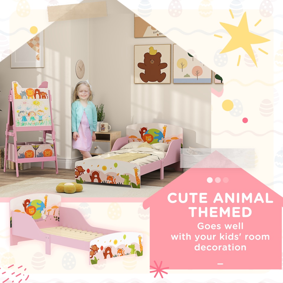 image 1 of AIYAPLAY Toddler Bed, Cute Animal-Themed Kids Bed Frame, 143 x 77 x 60cm
