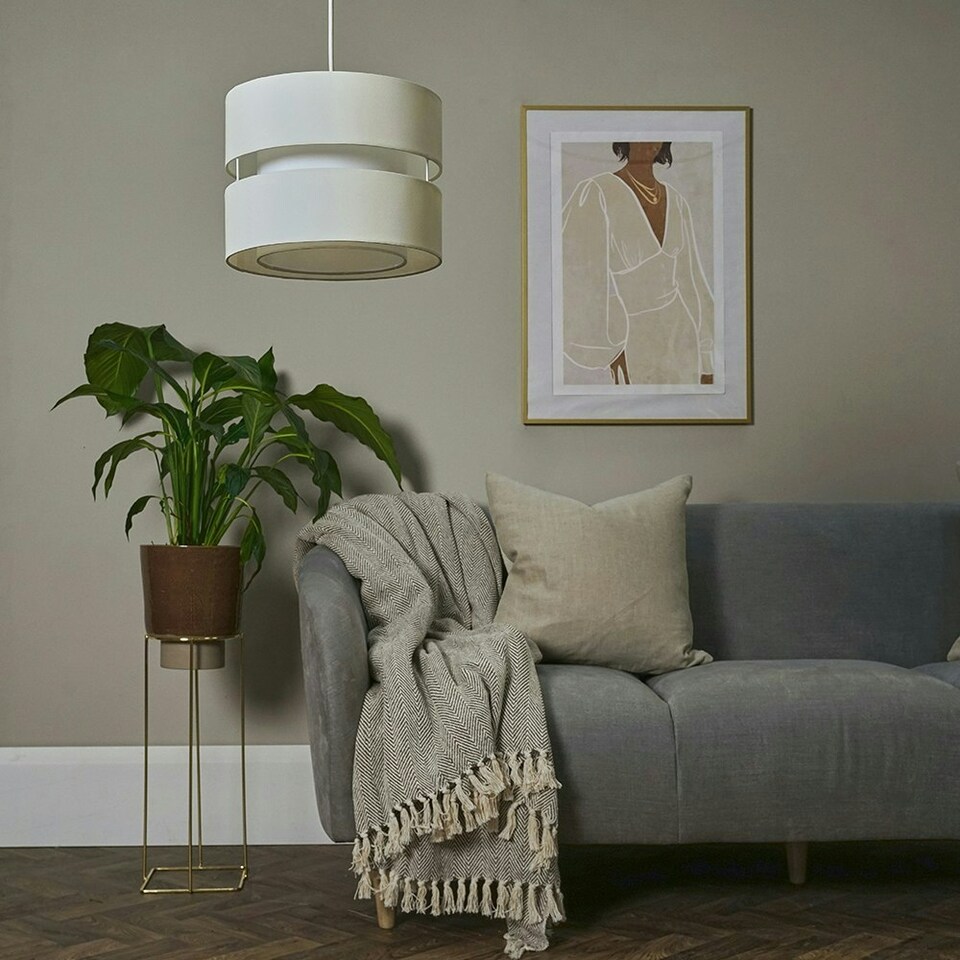 image 1 of ValueLights Sophia Small Cream 2 Tier Ceiling Light Shade & Bulb Cream