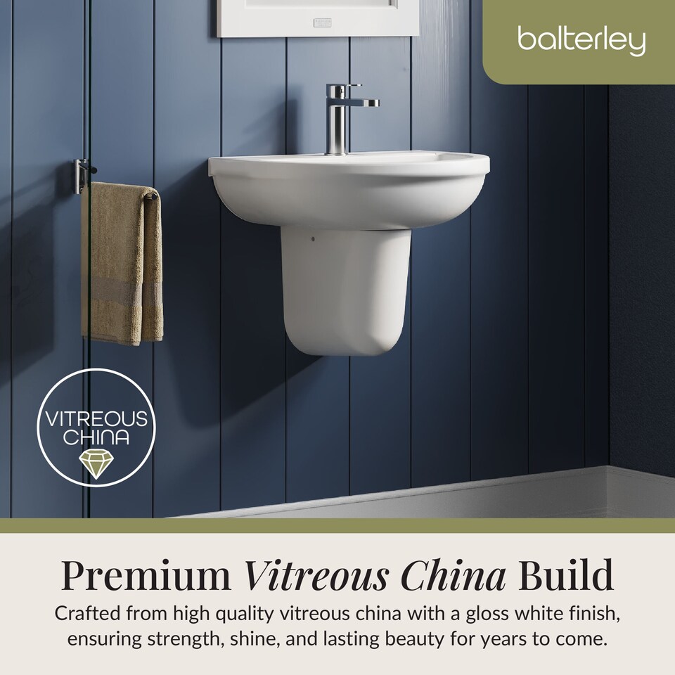 image 1 of Round 1 Tap Hole Basin Semi Pedestal 500mm | White | White | 416 x 500 x 466mm