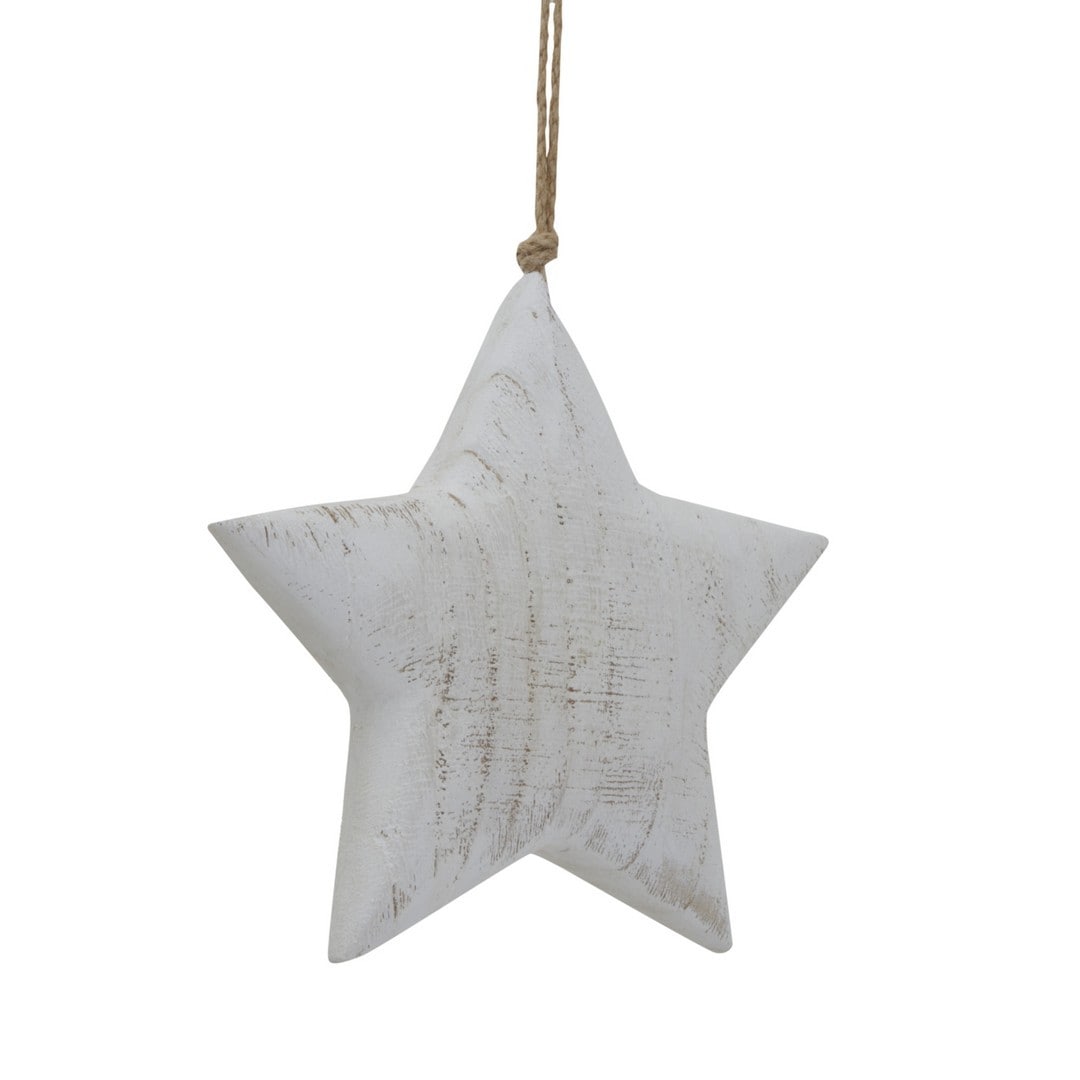 Lemon Pavilion Furniture and Decor Large Whitewashed Rustic Hanging Star - Wood - L5xW18xH19 cm - White