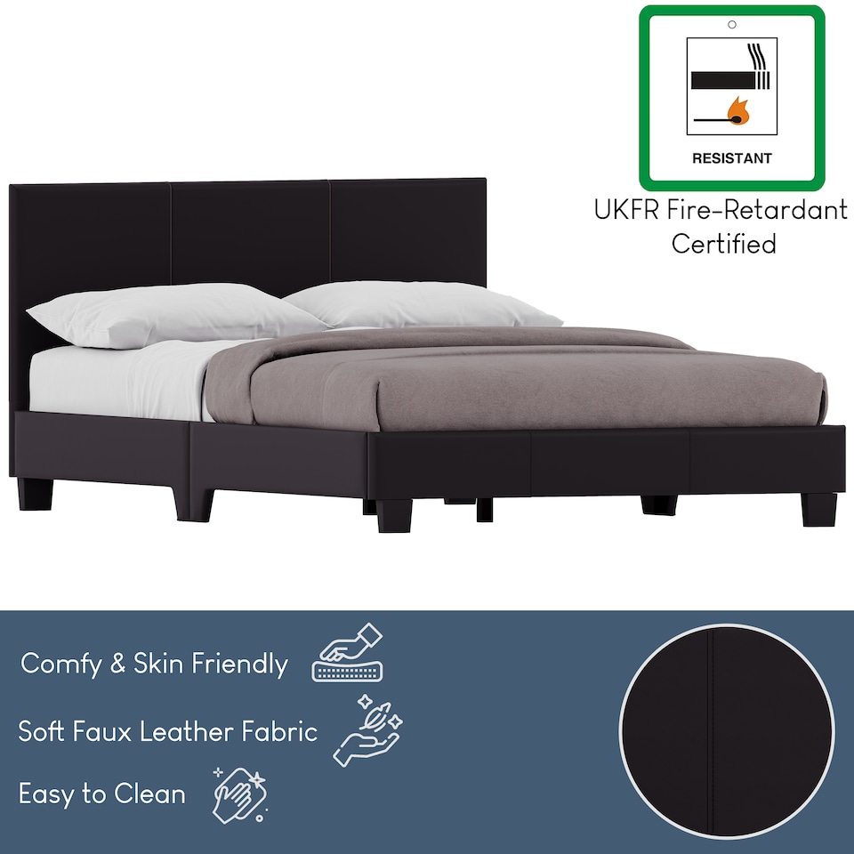 image 1 of Vida Designs Lisbon 4ft6 Double Bed Faux Leather, Brown, 135 x 190cm