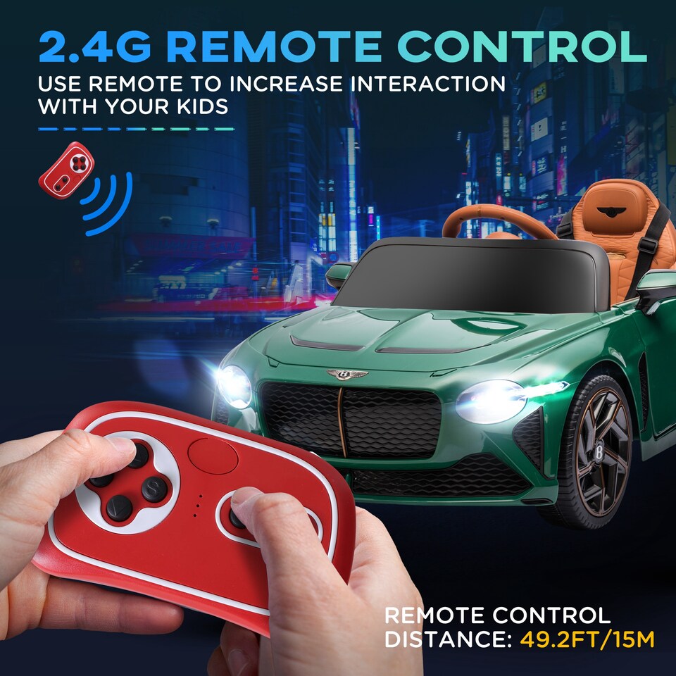 image 1 of HOMCOM Bentley Bacalar Licensed, 12V Kids' Electric Ride-On with Remote Control, Battery Powered Electric Car for Kids with Suspension Wheels, Horn, Lights, for Ages 3-5 Years - Green