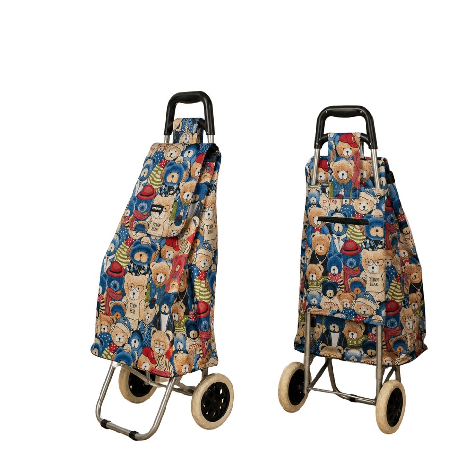 image 1 of Travel Teddybear Shopping Trolley - Dimensions for the Frame and the Bag are Included Blue with Red