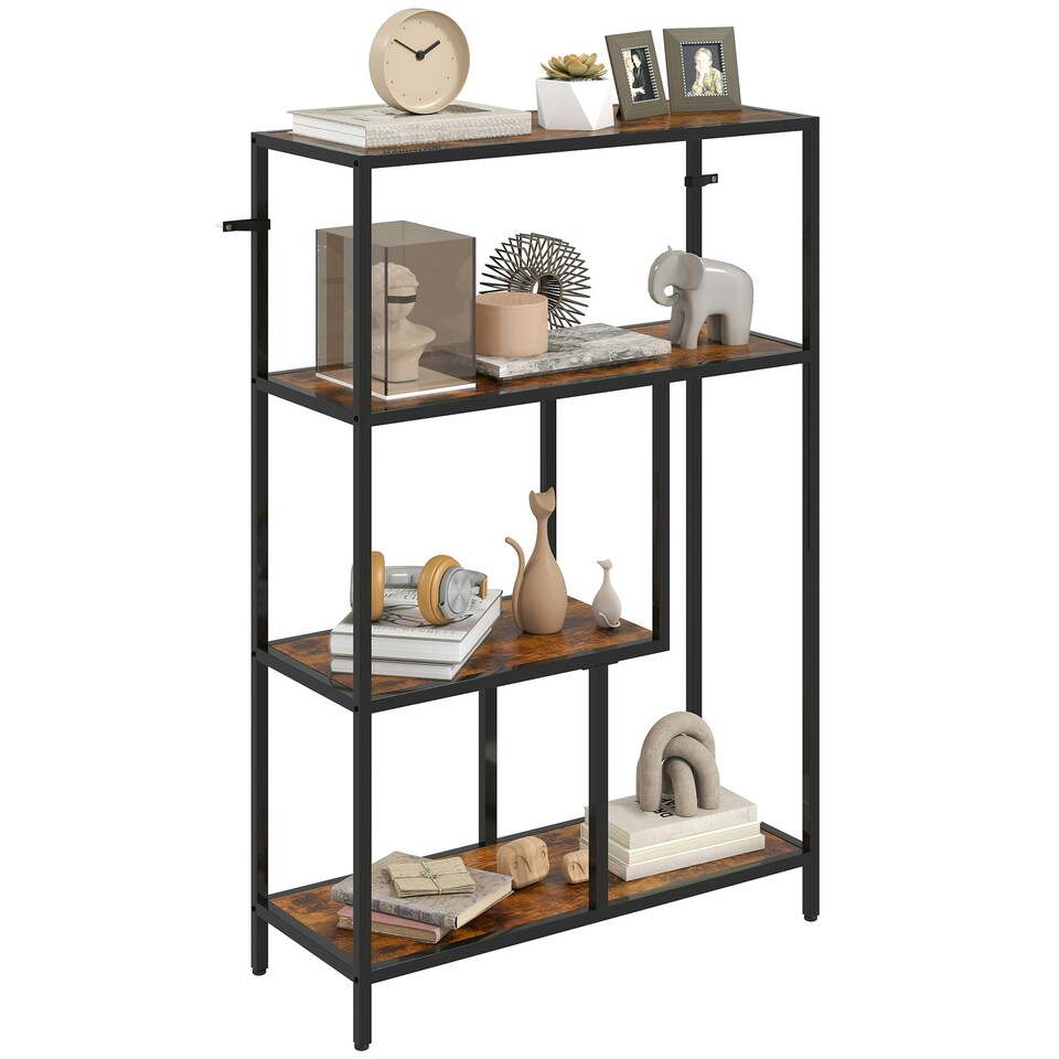 image 1 of HOMCOM Industrial Bookshelf Bookcase w/ Open Shelves for Study Brown