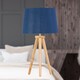 image 3 of Voyage - Light Oak Table Lamp Bedside Light with Navy & Silver Shade | Brown | Blue | Large | 1