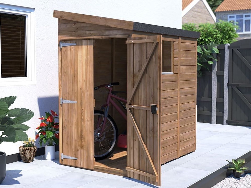 image 1 of Dunster House 4x6 Wooden Garden Shed, 1.2x1.8m, 15mm Walls, Window, Pent Roof, Superfelt, Modular