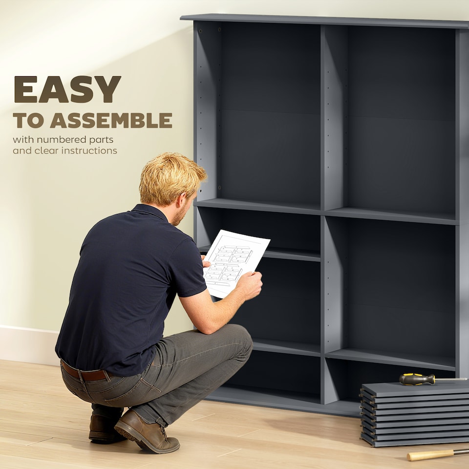 image 1 of HOMCOM CD Storage Unit DVD Tower Blu-ray Storage Shelf for Office, Grey