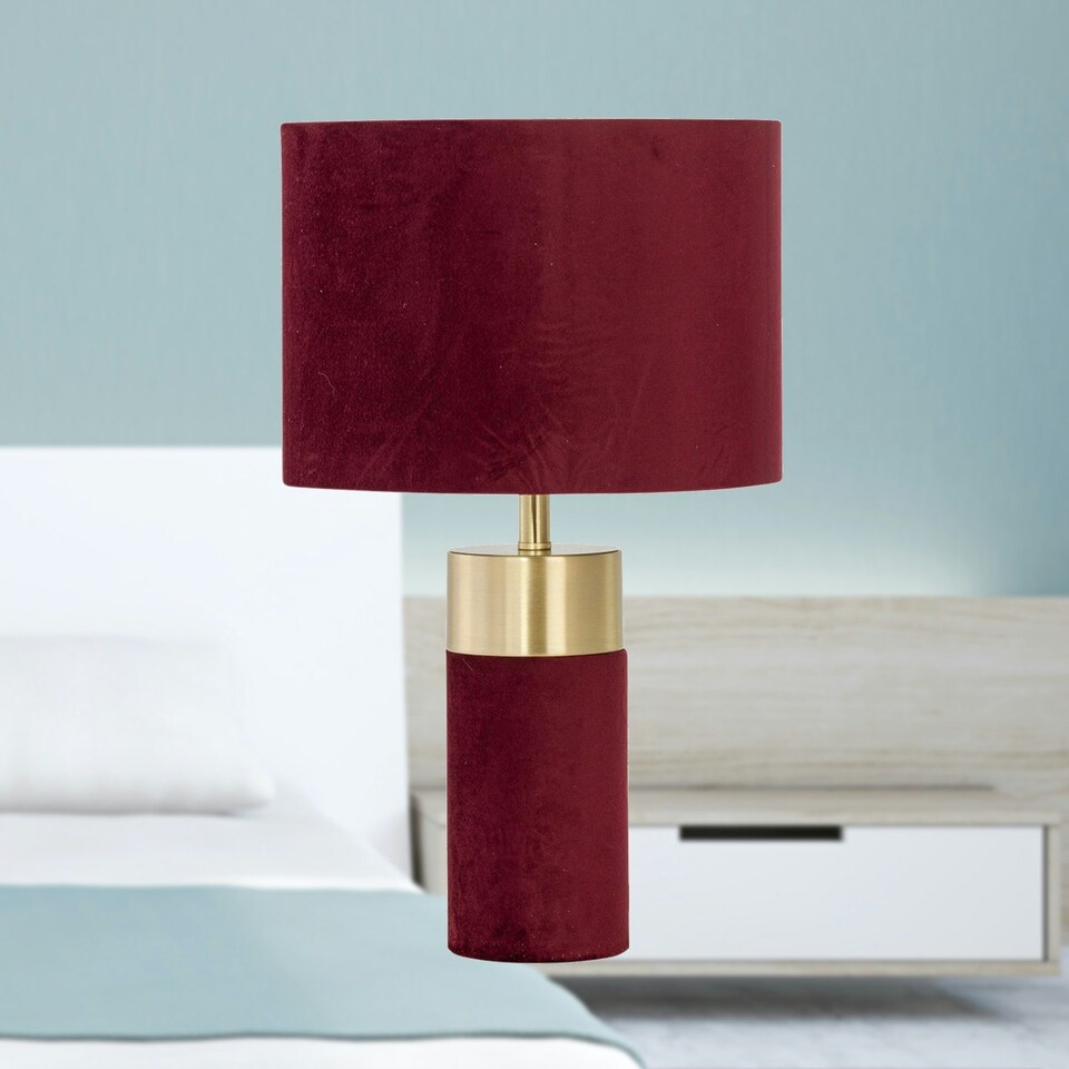 image 1 of Burgundy Velvet with Brass Detail Table Lamp Purple | Purple