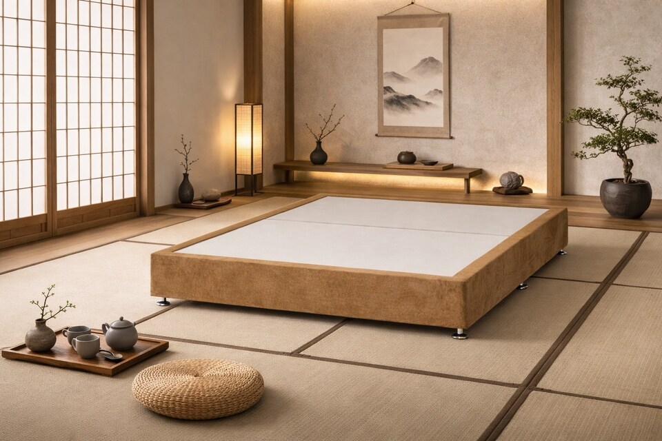 image 1 of Kyoto Low Platform Divan Bed 4FT6 Double Mink Plush Velvet