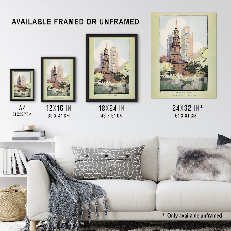 image 1 of St Pauls Chapel Cityscape Rachael R Elmer Wall Art Poster Print 12X16"