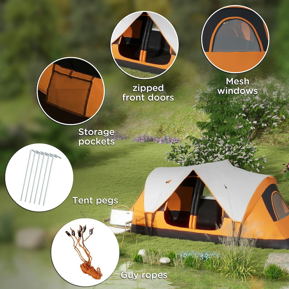 image 1 of Outsunny 2 Room Camping Tent with Waterproof Rainfly & Screen Panels Dark Green
