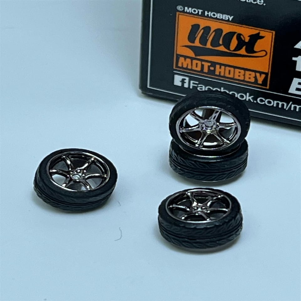 image 1 of BNDS Custom Wheel Parts Wheel and Tyre Set Black Chrome 1:64 MOT Hobby BC26404SBC