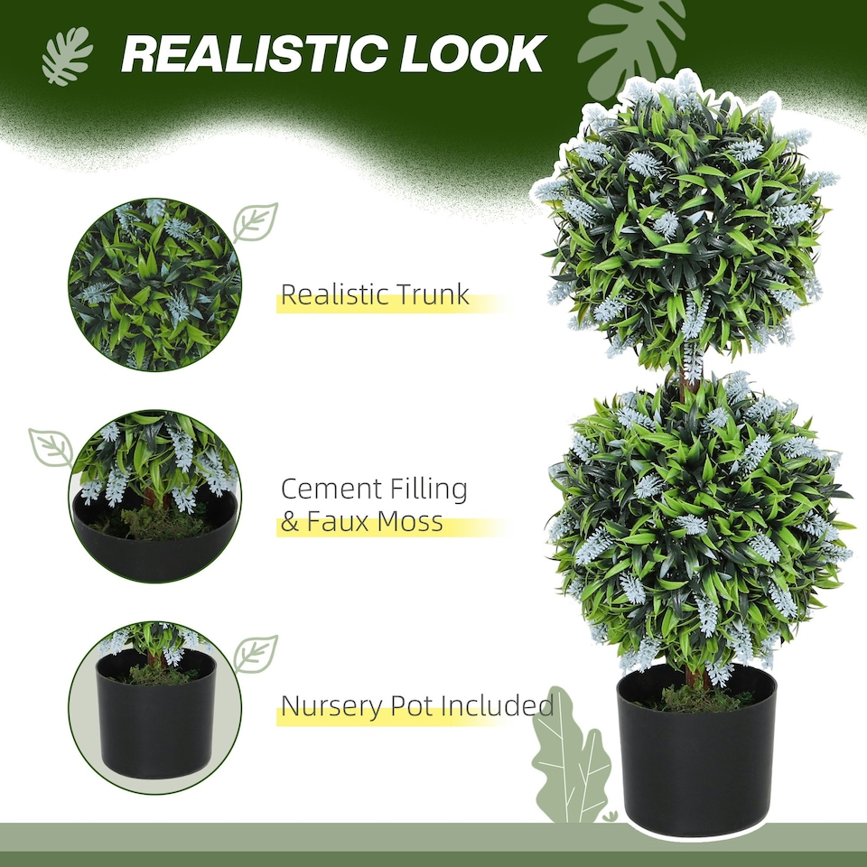 image 1 of HOMCOM Set of 2 Potted Artificial Plants with Lavender Flowers, Blue