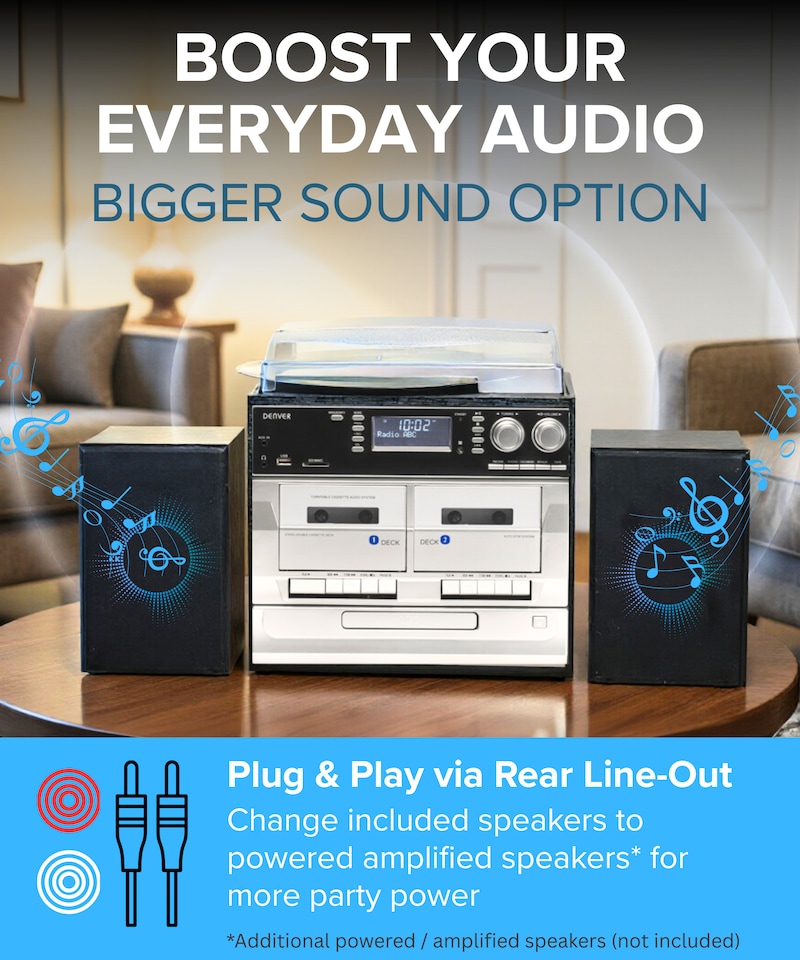 image 1 of Denver DAB/DAB+ Record Player Turntable, Cassette Player, CD Player HiFi with USB Recording & Memory Card Reader - MRD-166