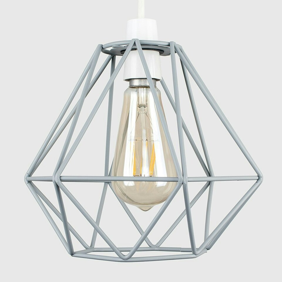 image 1 of ValueLights Pair Of Retro Style Grey Metal Basket Cage Ceiling Pendant Light Shades