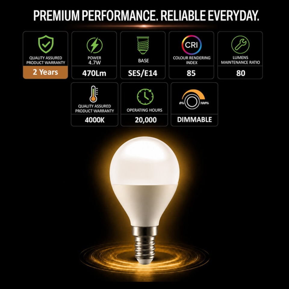 image 1 of BELL Lighting E14 SES Dimmable Golf Ball SMD Natural White 4000K 4.7W Energy Saving LED