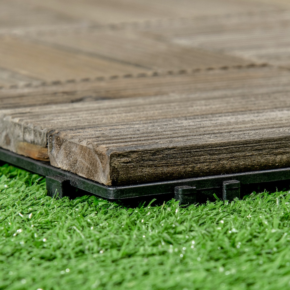 image 1 of Outsunny 27 Pcs Wooden Decking Tiles, 30x30cm Decking Boards, Brown