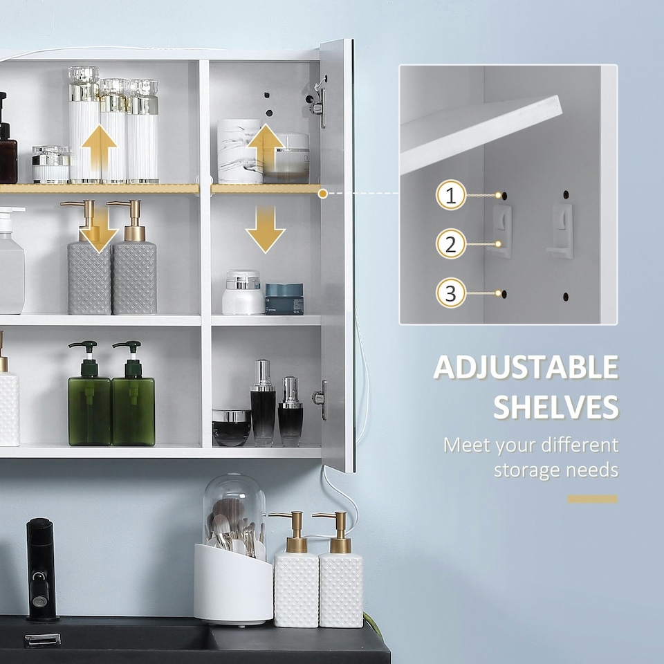 image 1 of kleankin LED Illuminated Mirror Cabinet with Lights, Touch Switch, for Bathroom
