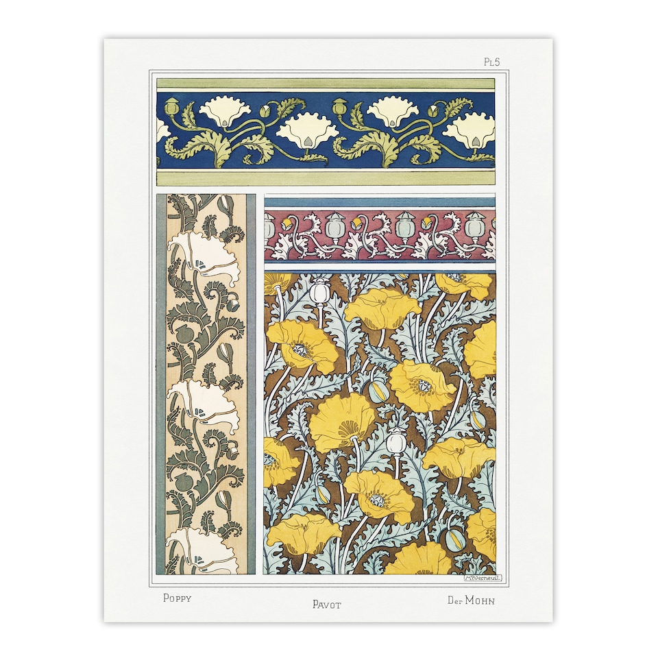image 1 of Poppy Flower Patterns Vintage Floral Wall Art Print Verneuil 24x32"